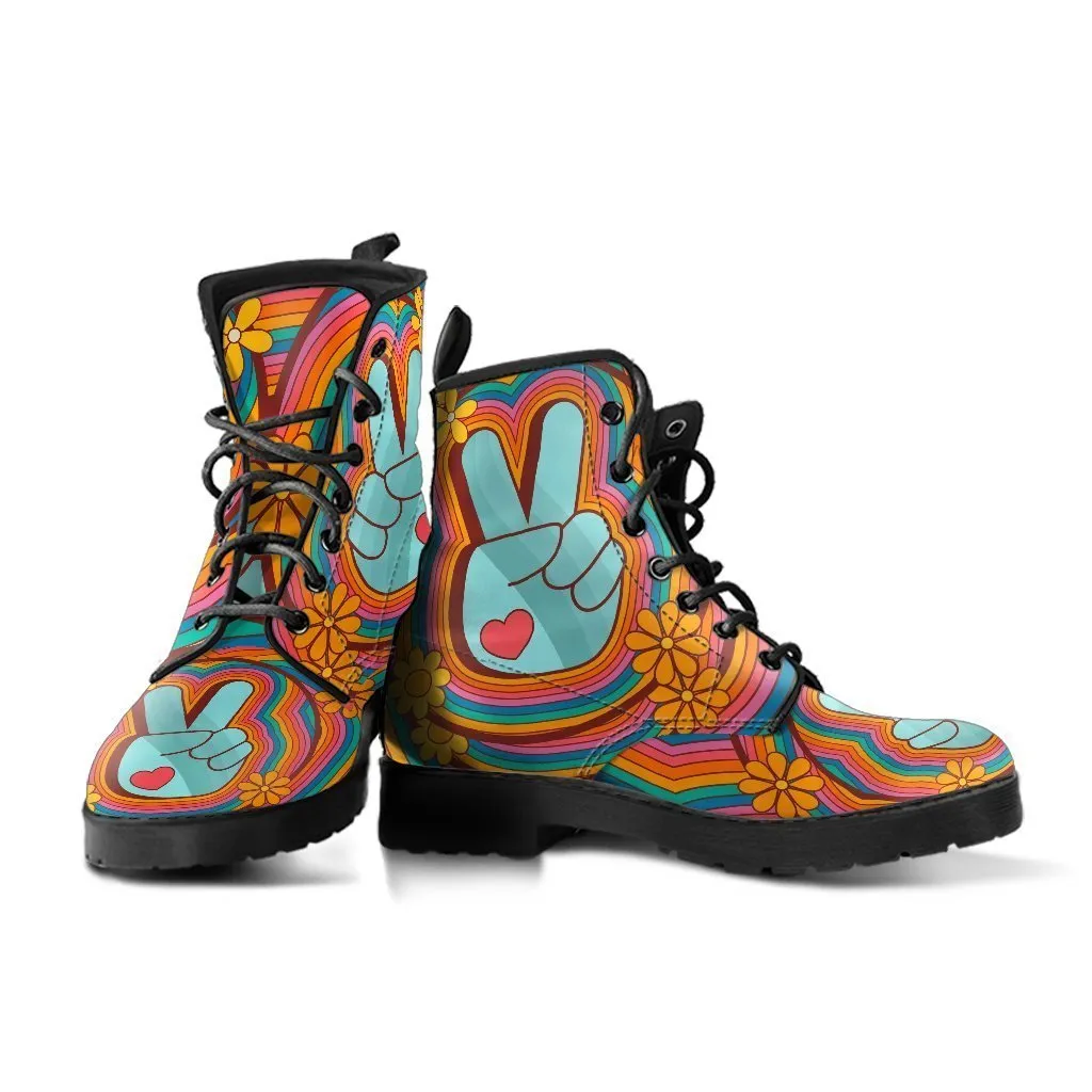 Combat Boots - 70s Psychedelic Style #1 | Custom Shoes, Lace Up Combat Boots, Combat Boots Women, Handmade Boots, Vegan Shoes