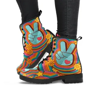 Combat Boots - 70s Psychedelic Style #1 | Custom Shoes, Lace Up Combat Boots, Combat Boots Women, Handmade Boots, Vegan Shoes