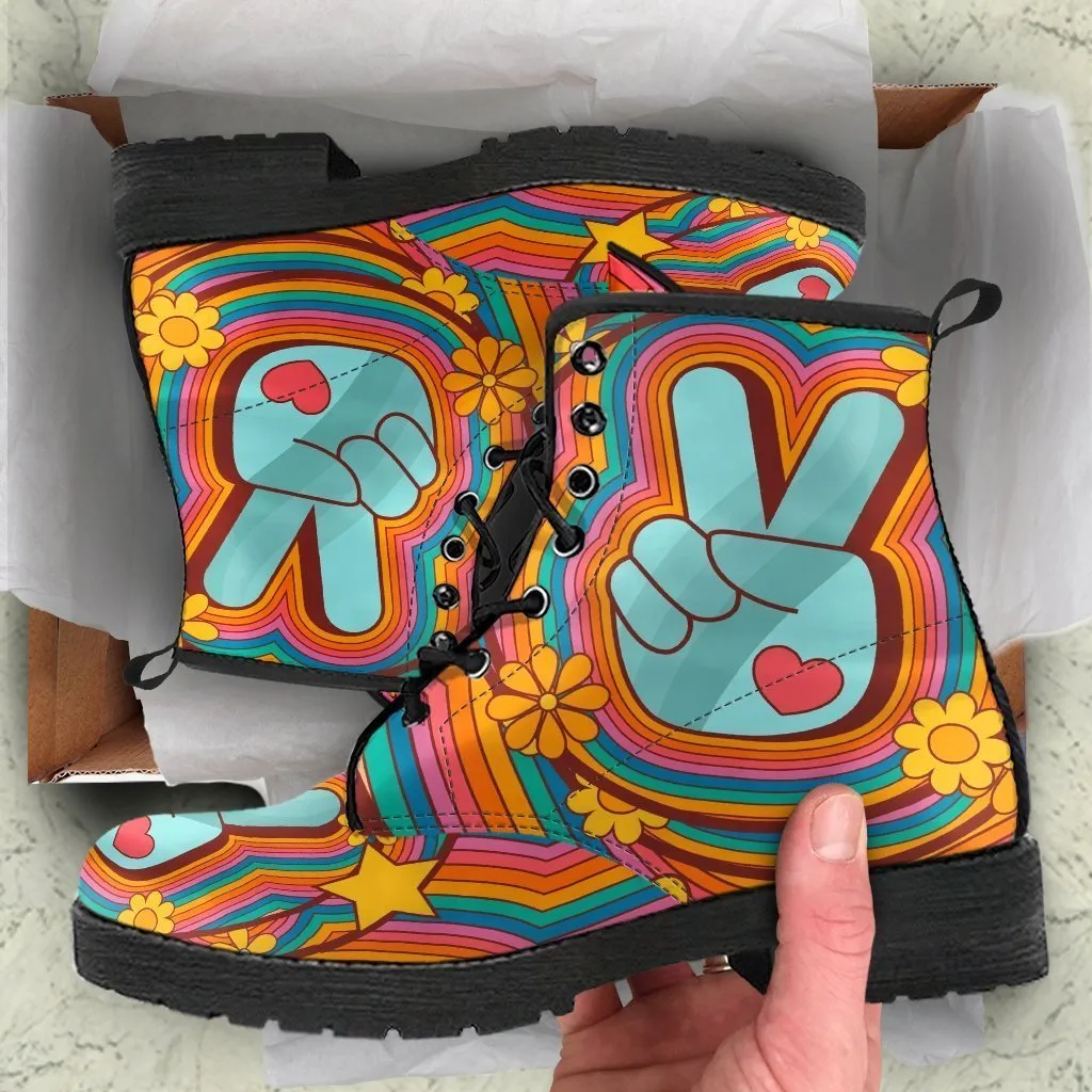 Combat Boots - 70s Psychedelic Style #1 | Custom Shoes, Lace Up Combat Boots, Combat Boots Women, Handmade Boots, Vegan Shoes