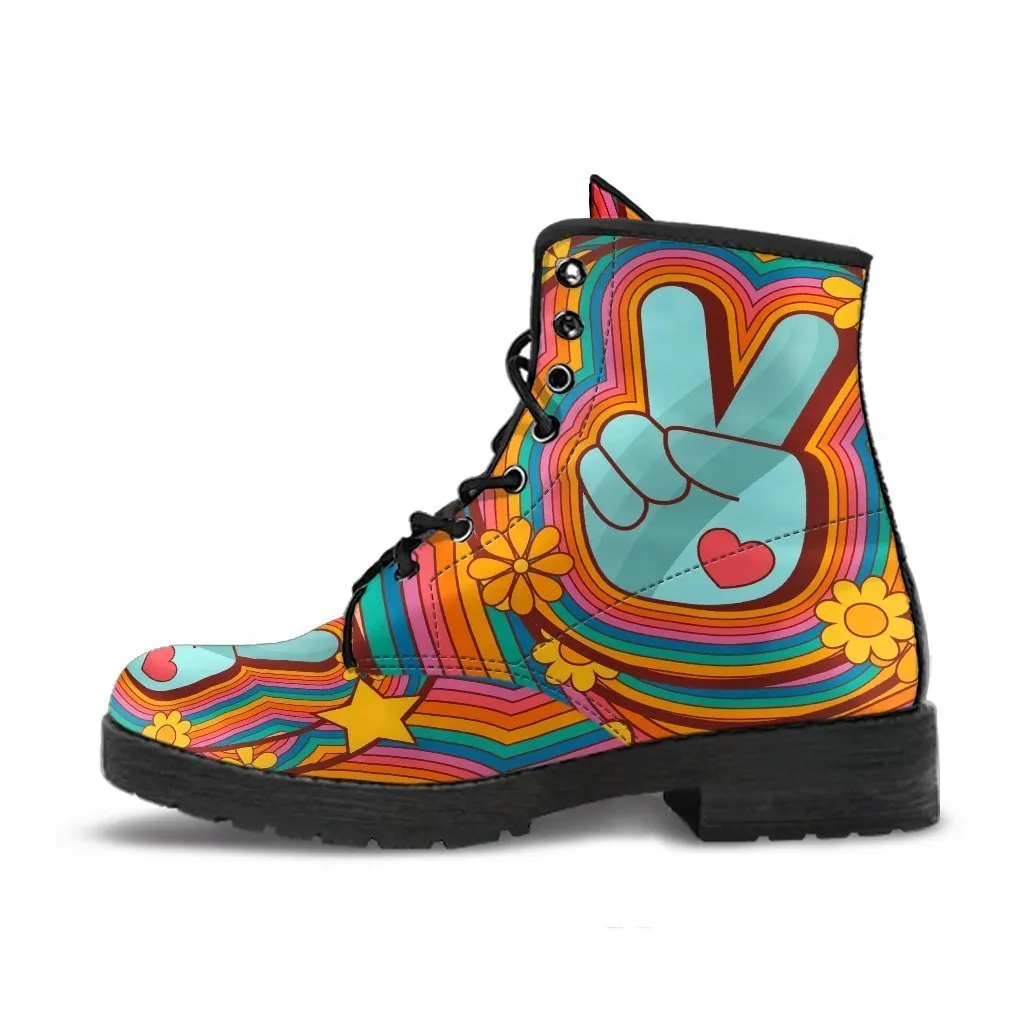 Combat Boots - 70s Psychedelic Style #1 | Custom Shoes, Lace Up Combat Boots, Combat Boots Women, Handmade Boots, Vegan Shoes