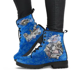 Combat Boots - Alice in Wonderland Gifts #105 Blue Series | Birthday Gifts, Gift Idea, Women's Boots, Handmade Lace Up Boots, Custom Shoes