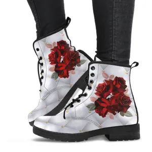 Combat Boots - Beautiful Red Roses #103 | Boho Shoes, Handmade Lace Up Boots, Vegan Leather Lace Up Boots Women