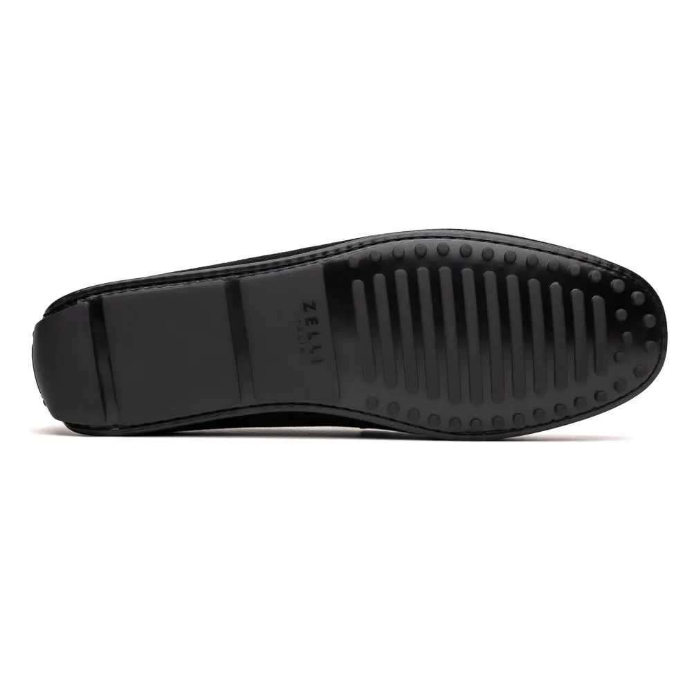 Monza Sueded Calfskin Driver in Black/Chestnut by Zelli Italia