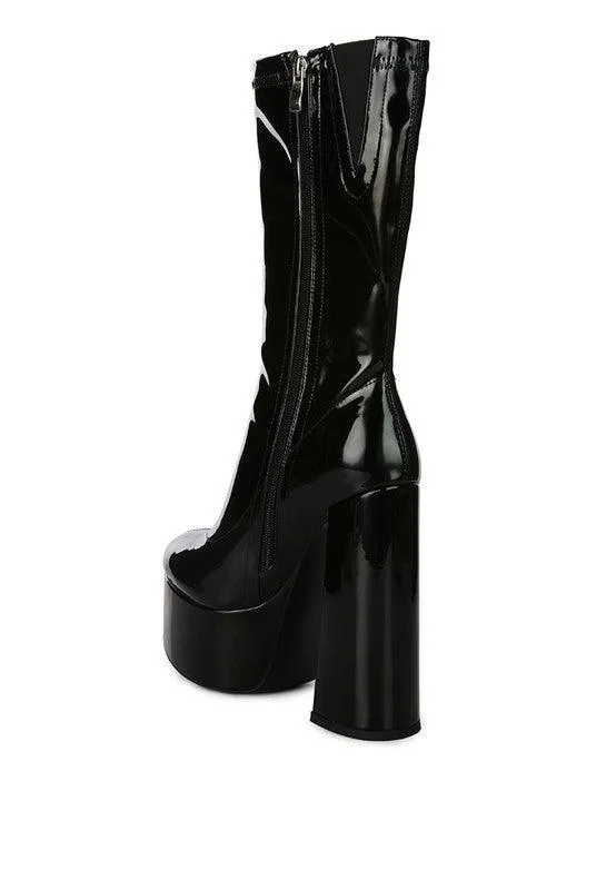 Vinkele Patent Pu Platform Heeled Calf Boots