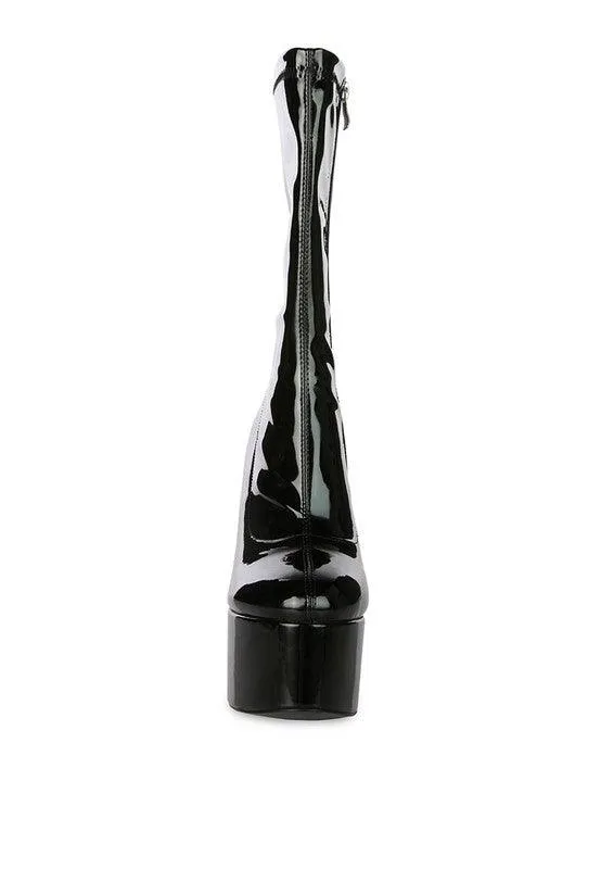 Vinkele Patent Pu Platform Heeled Calf Boots