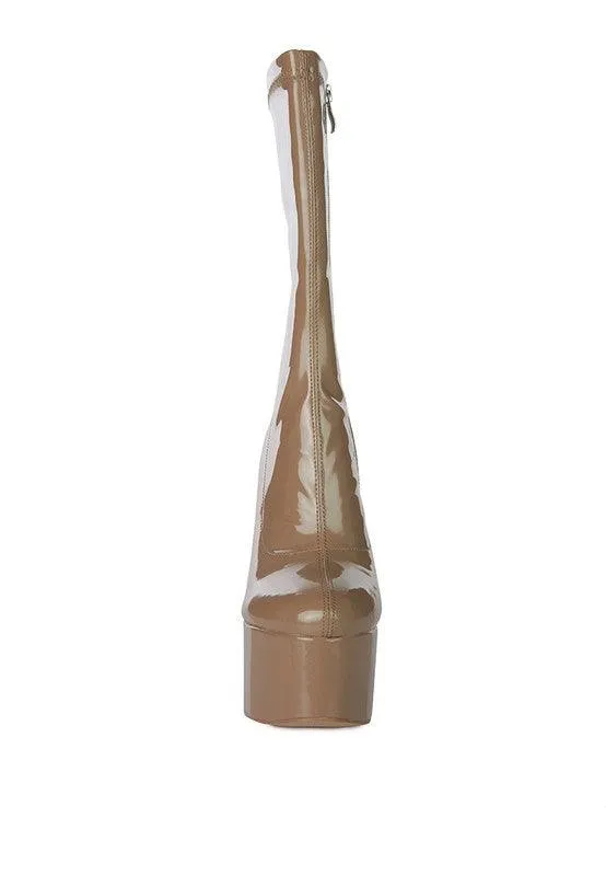 Vinkele Patent Pu Platform Heeled Calf Boots