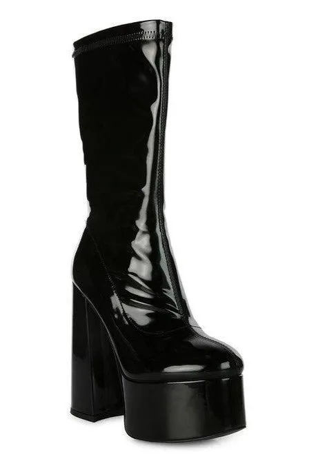 Vinkele Patent Pu Platform Heeled Calf Boots